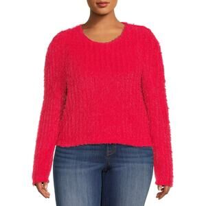LoveTrend New York Women's Red Feathered Yarn Puff Sleeve Crop Sweater | Size 1X